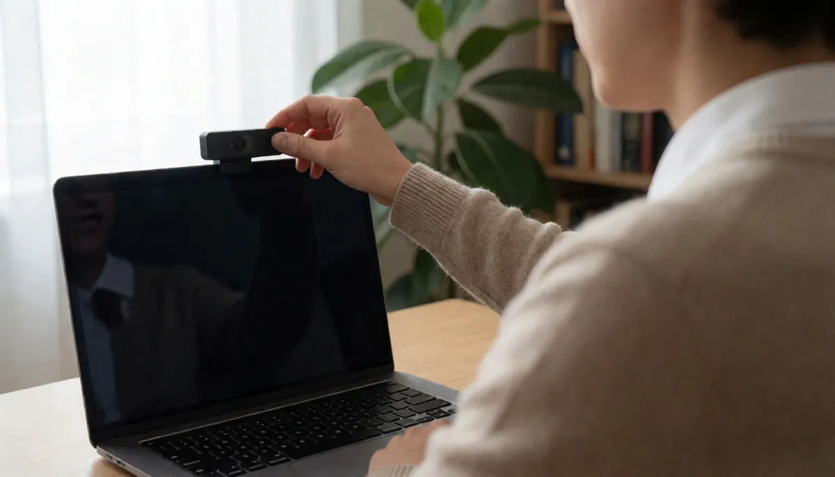 Person adjusting a laptop before a video call
