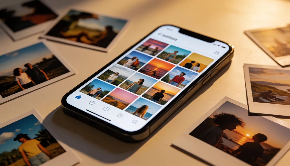 Phone photo gallery with printed photos around it