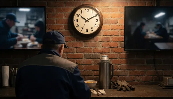 Wall clock above a workbench